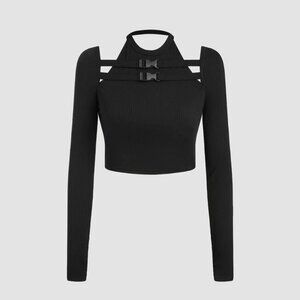 Solid Halter Buckle Up Crop Top